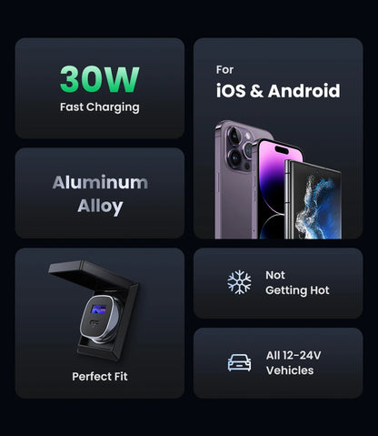 Cargador USB tipo A y C para automóvil de carga rápida compatible con iPhone, Xiaomi, Samsung y Huawei