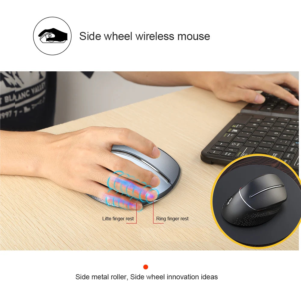 Mouse ergonómico con rodillo lateral inalámbrico con velocidad de movimiento de 30 IPS y aceleración 10G