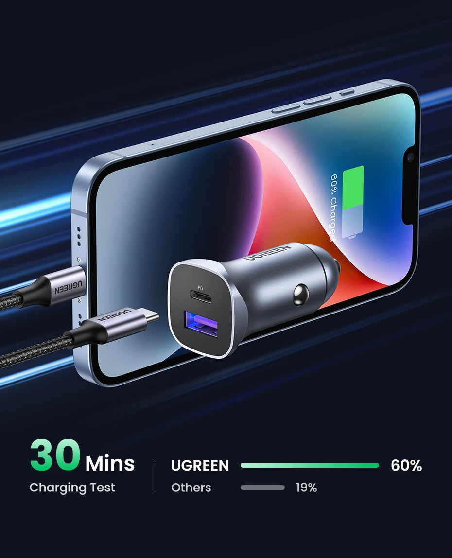 Cargador USB tipo A y C para automóvil de carga rápida compatible con iPhone, Xiaomi, Samsung y Huawei