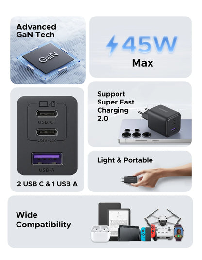 Cargador GaN de carga rápida UGREEN de 45W