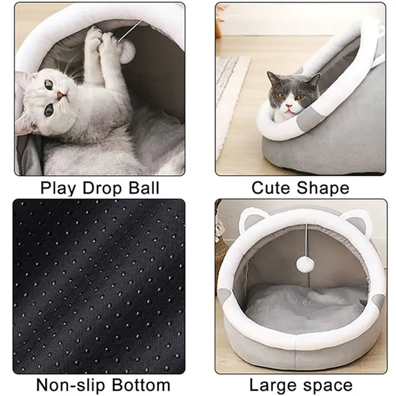 Cama cueva para gatos y perros pequeños autocalentable, plegable, extraíble y lavable