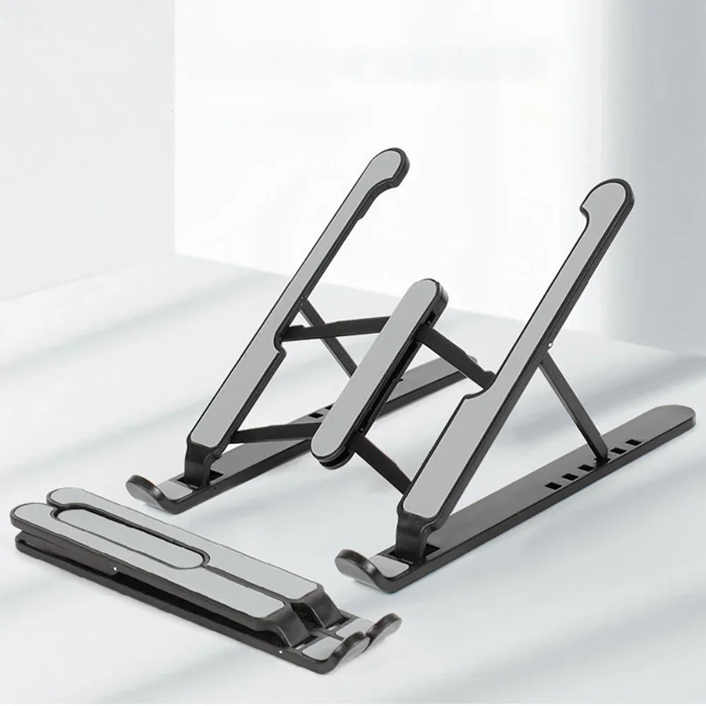 Soporte alzador de aluminio para notebook de 6 niveles. Color Negro y Plata
