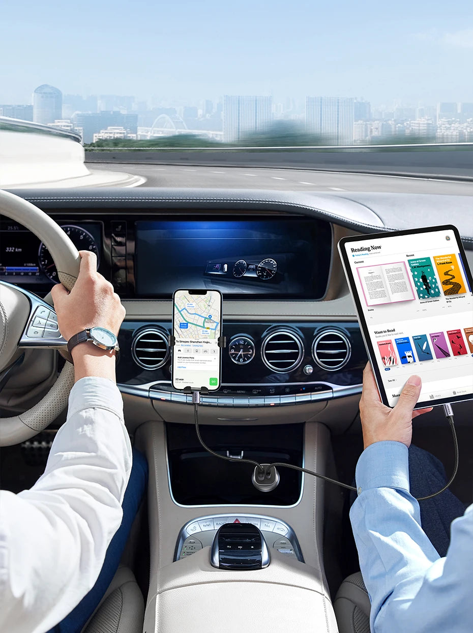 Cargador USB tipo A y C para automóvil de carga rápida compatible con iPhone, Xiaomi, Samsung y Huawei