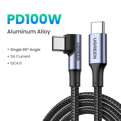 Cable USB tipo C a USB C para carga rápida con ángulo único