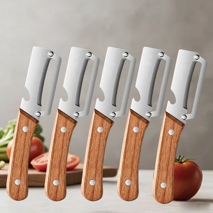 Pelador de Cocina de Acero Inoxidable con Mango de Madera para Pelar y Rebanar Frutas y Verduras