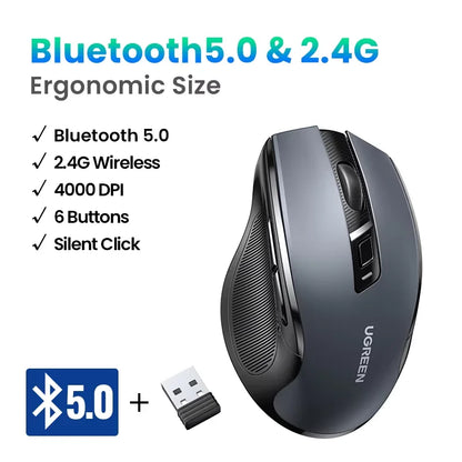 Mouse ergonómico inalámbrico conexión Bluetooth 5.0 y 2.4 GHz UGREEN
