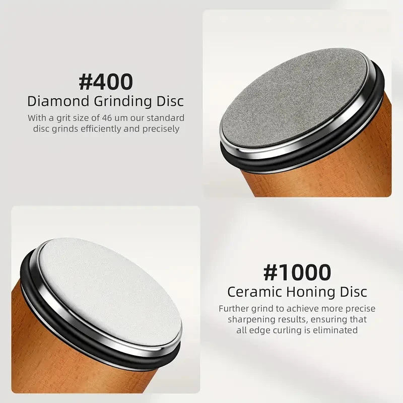 Kit de afilador para afilar cuchillos con rodillo y con piedras diamantes industriales.