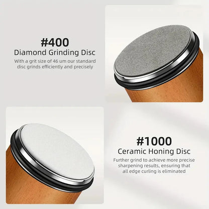 Kit de afilador para afilar cuchillos con rodillo y con piedras diamantes industriales.
