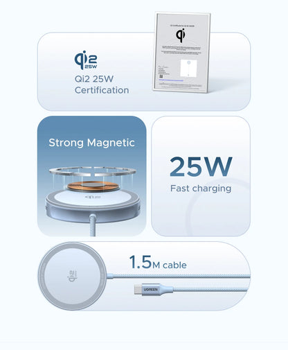 Cargador inalámbrico UGREEN Qi2.2 de carga rápida 25W compatible con iPhone