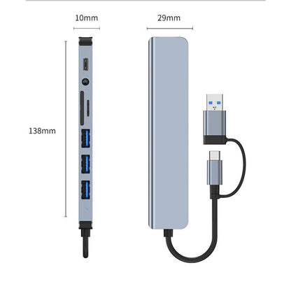Hub USB de 8 puetros en 1 con USB y Tipo C