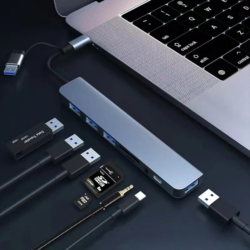 Hub USB de 8 puetros en 1 con USB y Tipo C