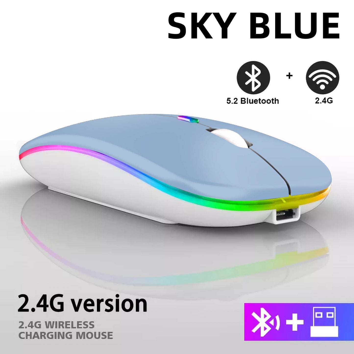 Mouse inalámbrico Bluetooth recargable conexión 2,4 GHz