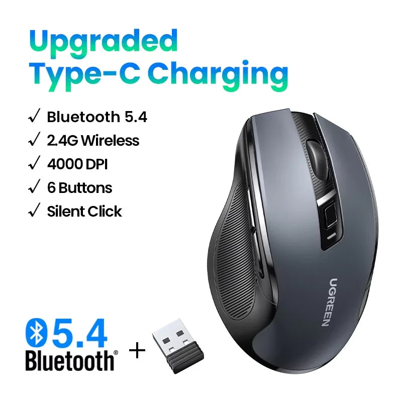Mouse ergonómico inalámbrico conexión Bluetooth 5.0 y 2.4 GHz UGREEN