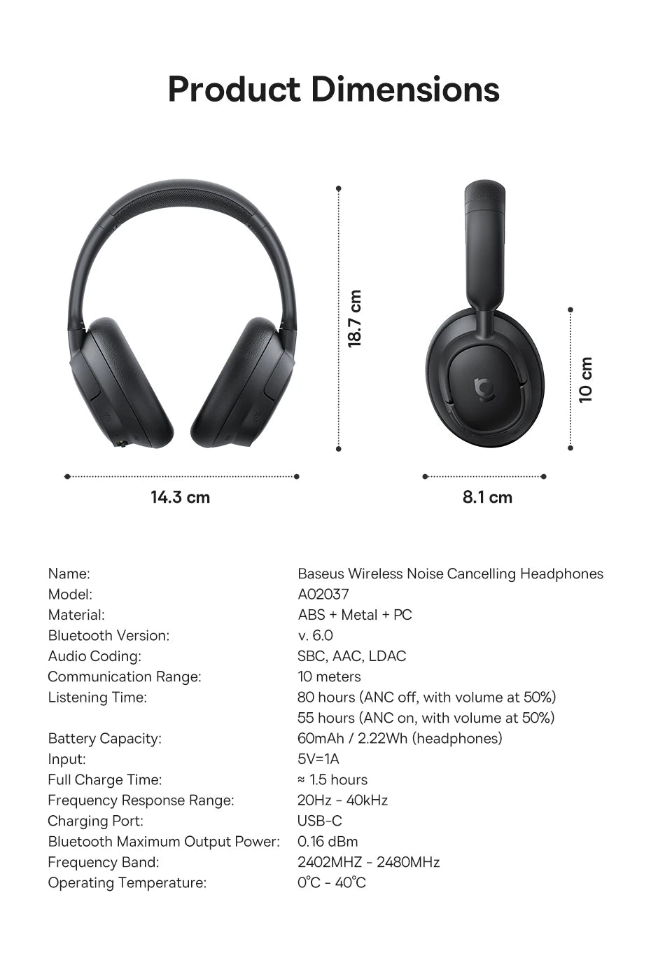 Audífonos inalámbricos marca Baseus con bluetooth 6.0 y cancelación activa de ruido