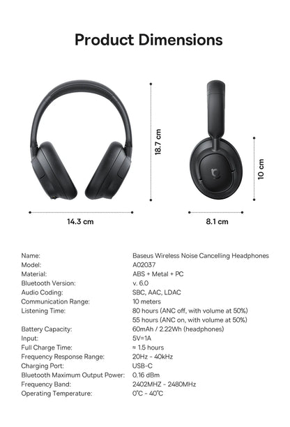 Audífonos inalámbricos marca Baseus con bluetooth 6.0 y cancelación activa de ruido