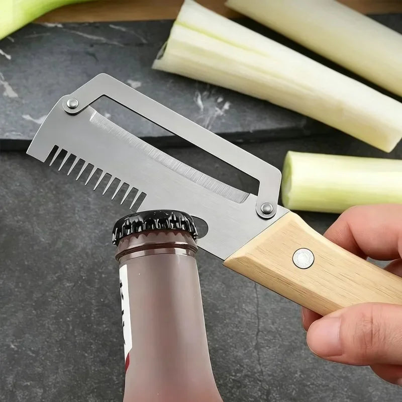 Pelador de Cocina de Acero Inoxidable con Mango de Madera para Pelar y Rebanar Frutas y Verduras
