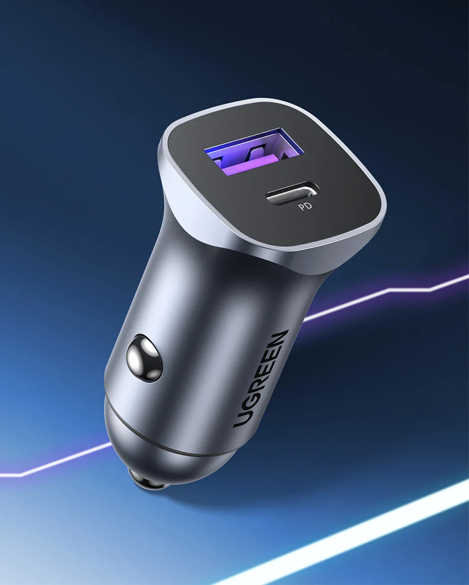 Cargador USB tipo A y C para automóvil de carga rápida compatible con iPhone, Xiaomi, Samsung y Huawei