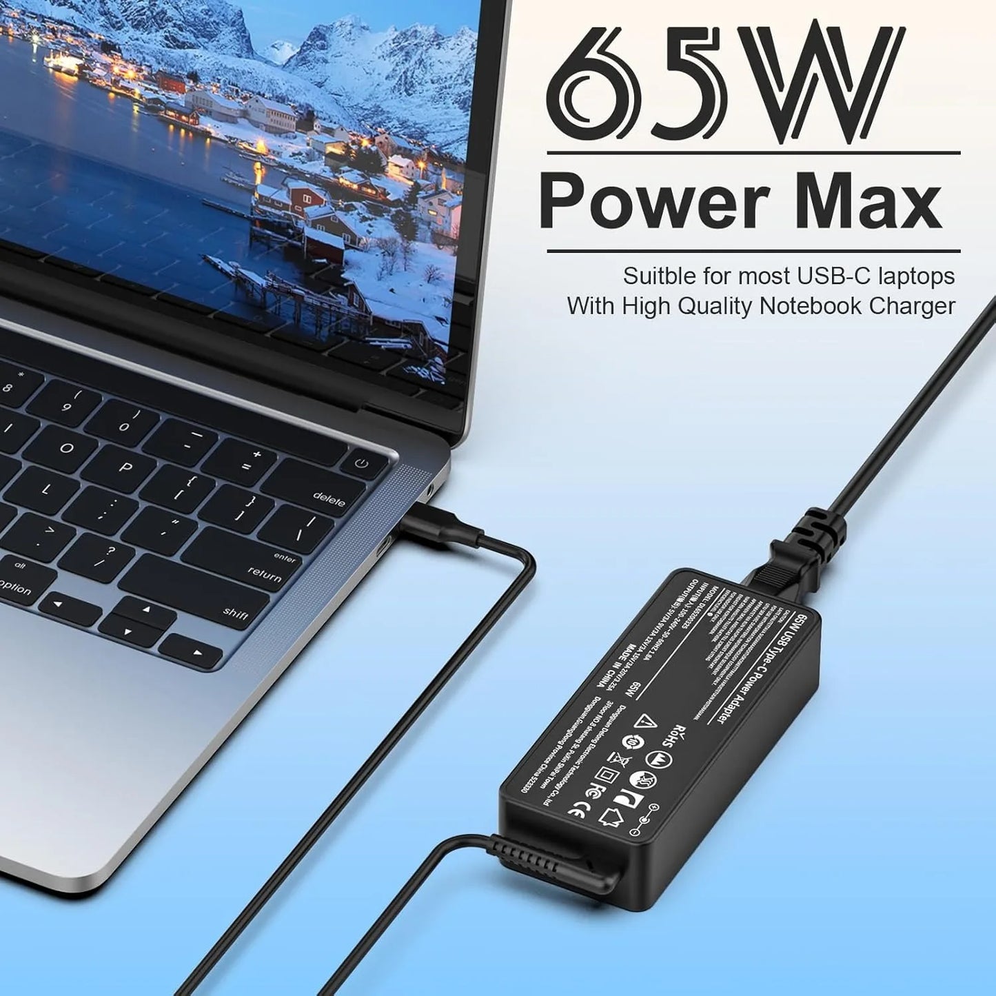 Cargador universal para notebook compatible con HP de 65W USB C