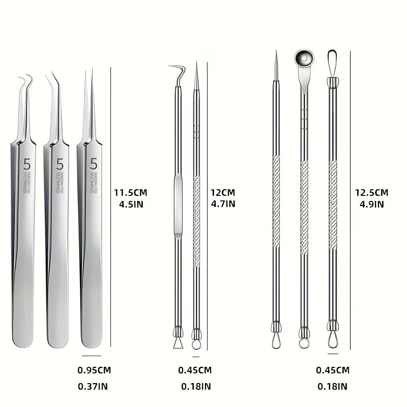 Kit removedor de espinillas con 8 piezas de acero inoxidable