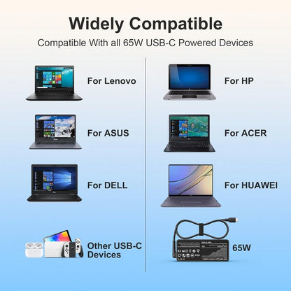 Cargador universal para notebook compatible con HP de 65W USB C