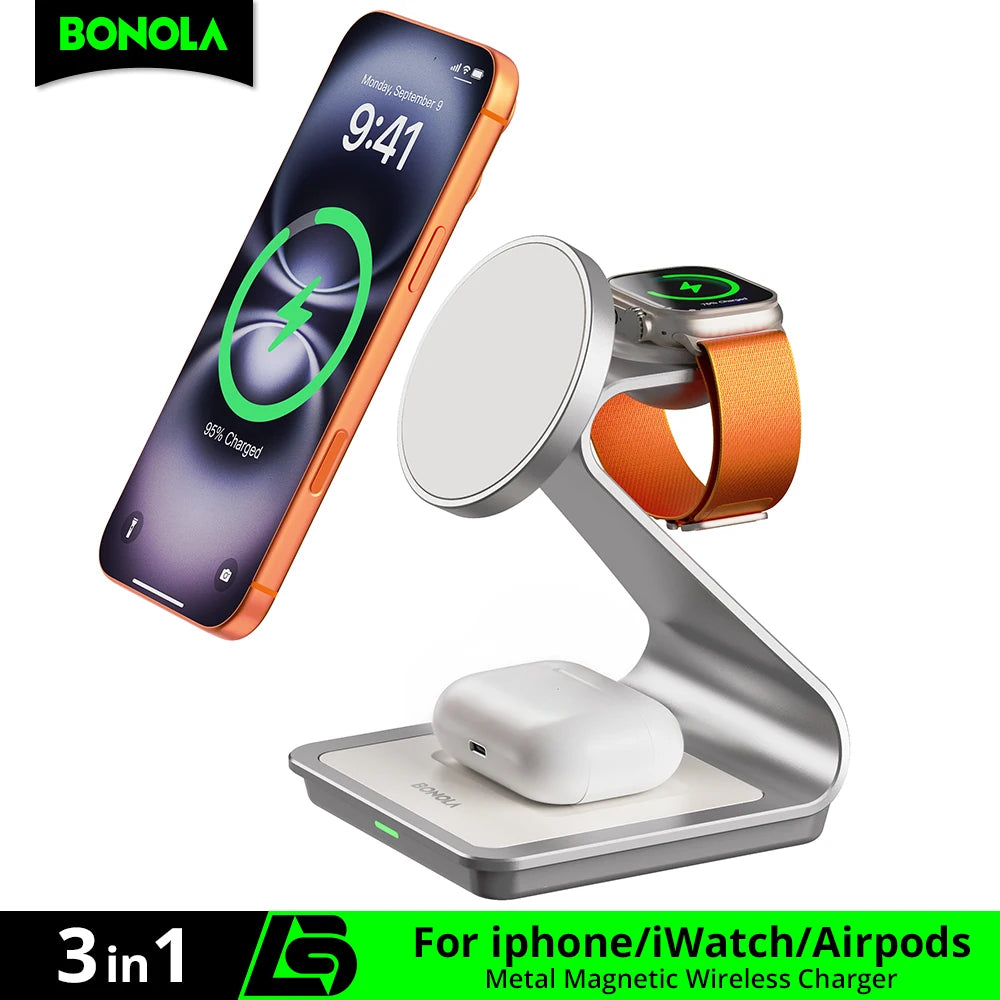 Estación de carga inalámbrica magnético 3 en 1 compatible con iPhone, Apple Watch y Air Pods Pro