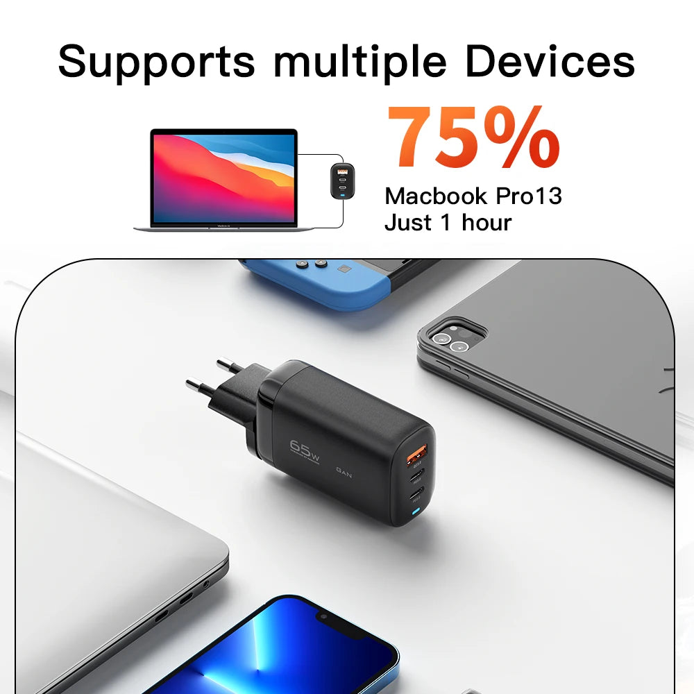Cargador Essager 65W GaN USB tipo C para notebook, teléfonos, tablets