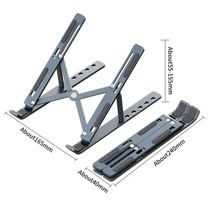 Soporte alzador de aluminio para notebook de 6 niveles. Color Negro y Plata