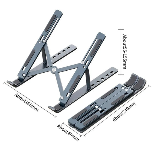 Soporte alzador de aluminio para notebook de 6 niveles. Color Negro y Plata