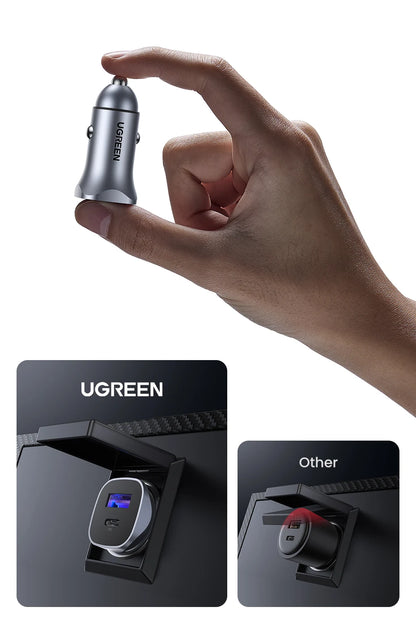 Cargador USB tipo A y C para automóvil de carga rápida compatible con iPhone, Xiaomi, Samsung y Huawei