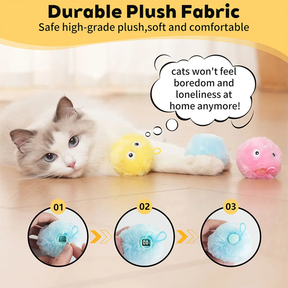 Bola interactiva de peluche para gatos con sonido.