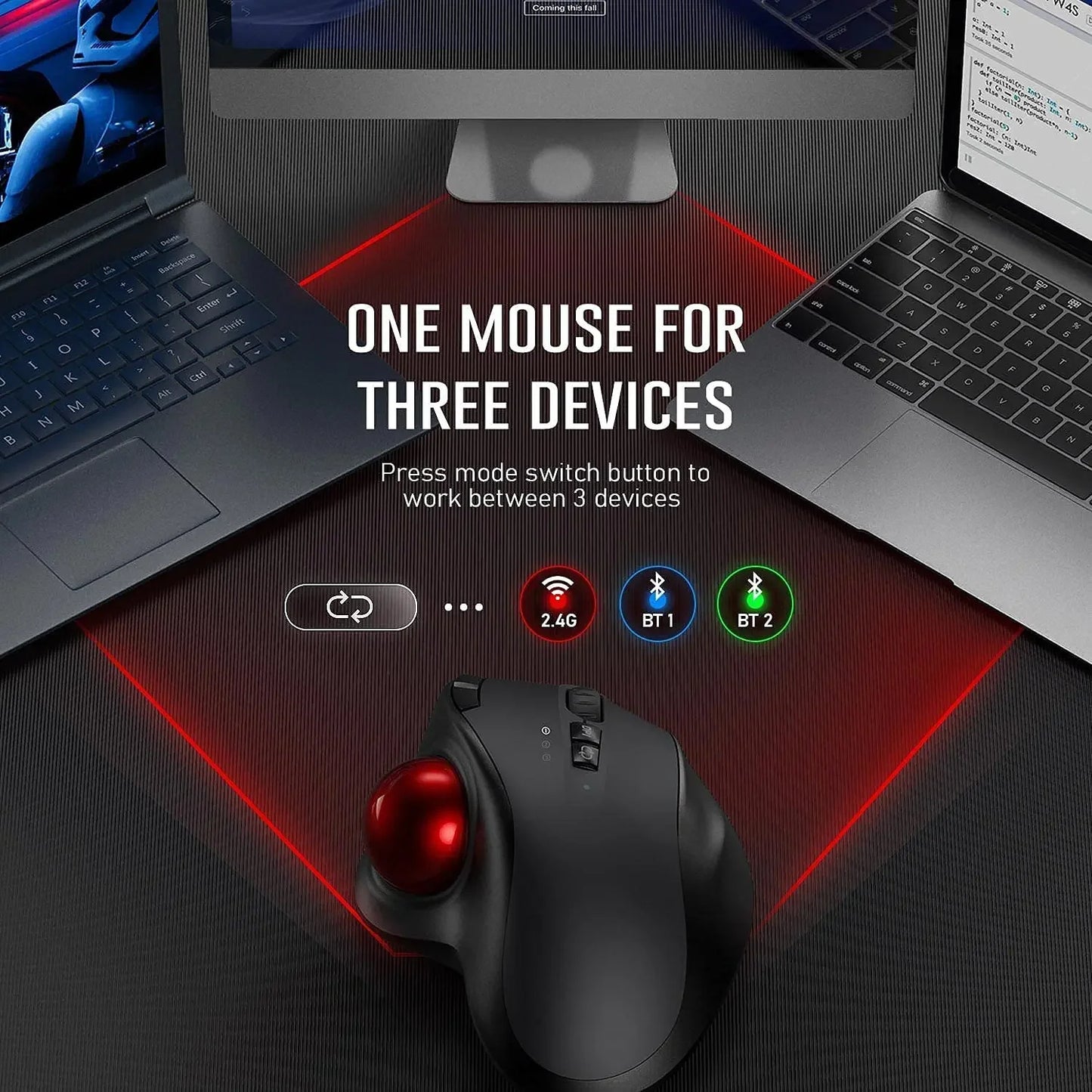 Mouse trackball recargable con bluetooth 4 y 2.4G inalámbrico con DPI ajustable