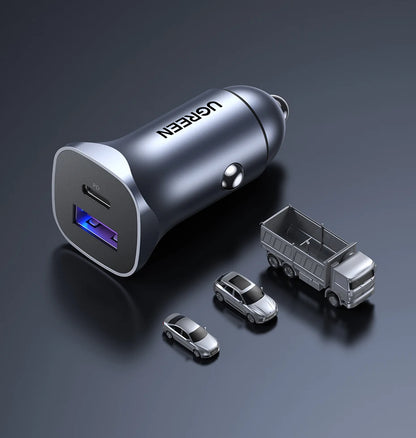 Cargador USB tipo A y C para automóvil de carga rápida compatible con iPhone, Xiaomi, Samsung y Huawei