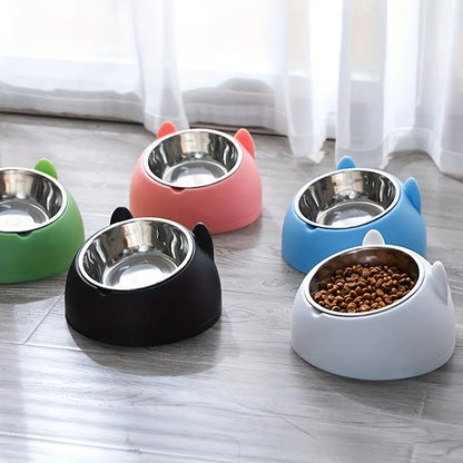 Tazón de acero inoxidable con base PVC para gatos, cachorros y perros