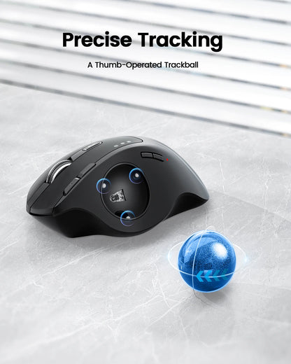 Mouse con trackball recargable inalámbrico Bluetooth 2.4G y conexión multidispositivo