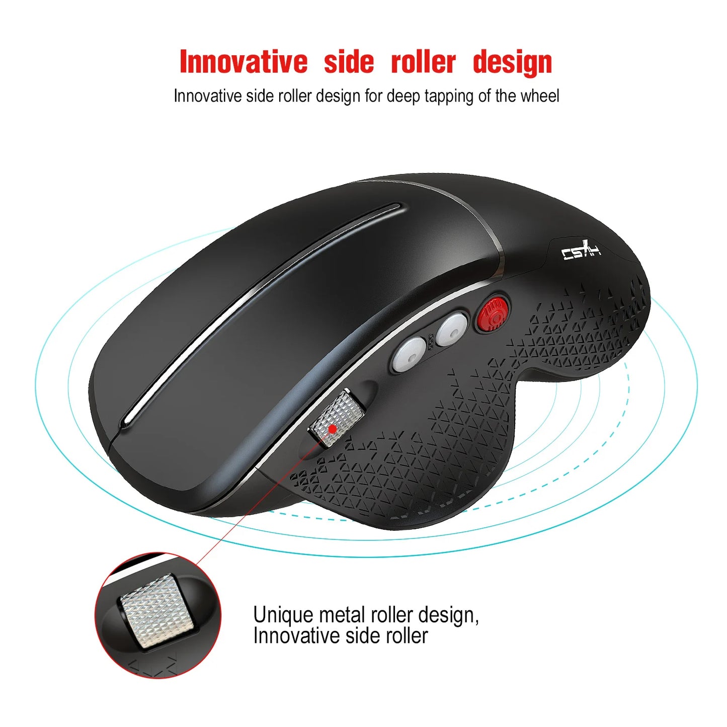 Mouse ergonómico con rodillo lateral inalámbrico con velocidad de movimiento de 30 IPS y aceleración 10G
