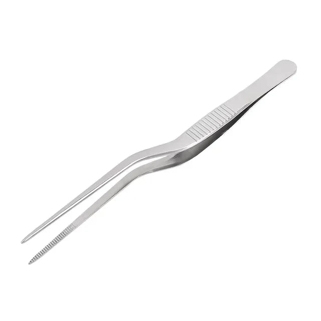 Pinzas profesionales de cocina de acero inoxidable para decorar alimentos.