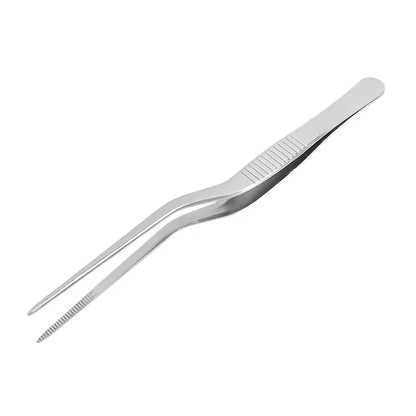 Pinzas profesionales de cocina de acero inoxidable para decorar alimentos.