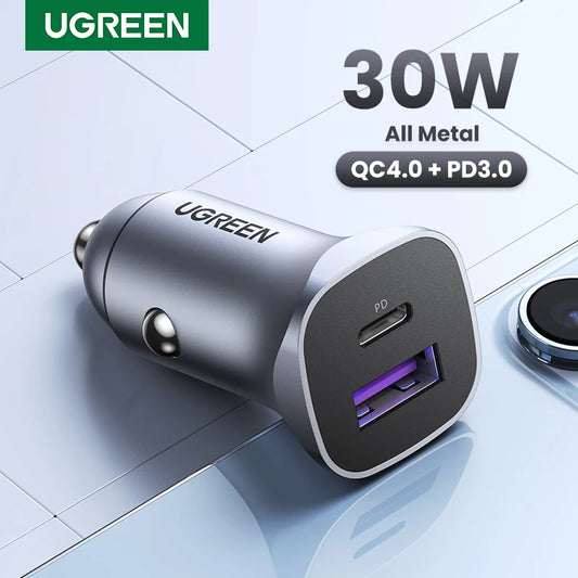 Cargador USB tipo A y C para automóvil de carga rápida compatible con iPhone, Xiaomi, Samsung y Huawei