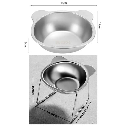 Plato elevado de acero inoxidable para gatos. Protector de cuello inclinado