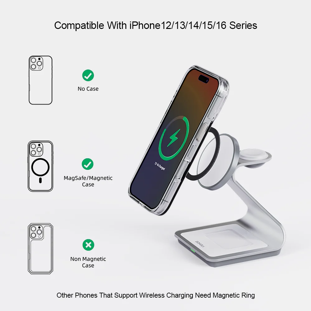 Estación de carga inalámbrica magnético 3 en 1 compatible con iPhone, Apple Watch y Air Pods Pro