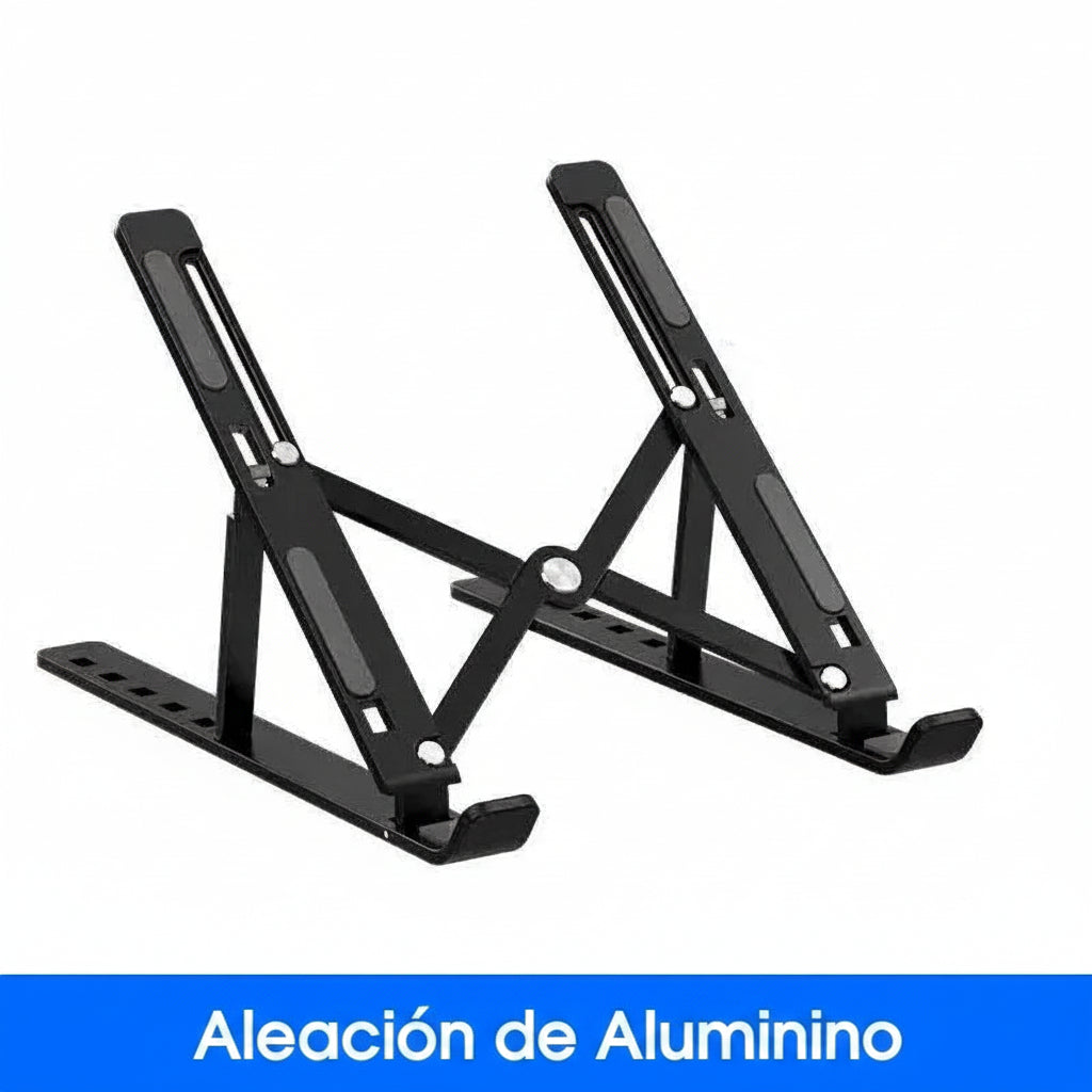 Soporte alzador de aluminio para notebook de 6 niveles. Color Negro y Plata