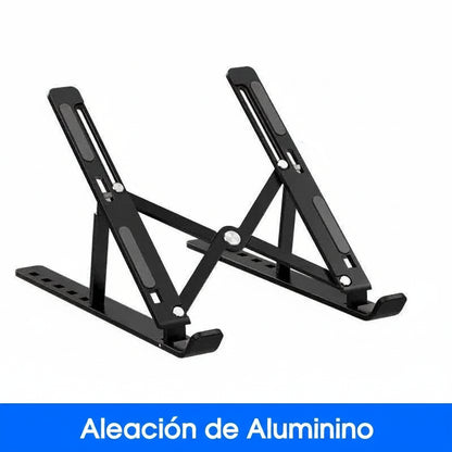 Soporte alzador de aluminio para notebook de 6 niveles. Color Negro y Plata