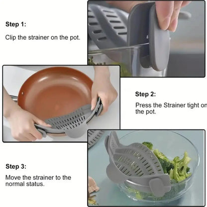 Colador con clip ajustable para Ollas, Sartenes y Fuentes