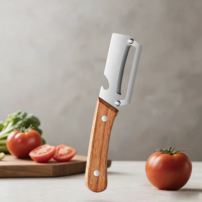 Pelador de Cocina de Acero Inoxidable con Mango de Madera para Pelar y Rebanar Frutas y Verduras