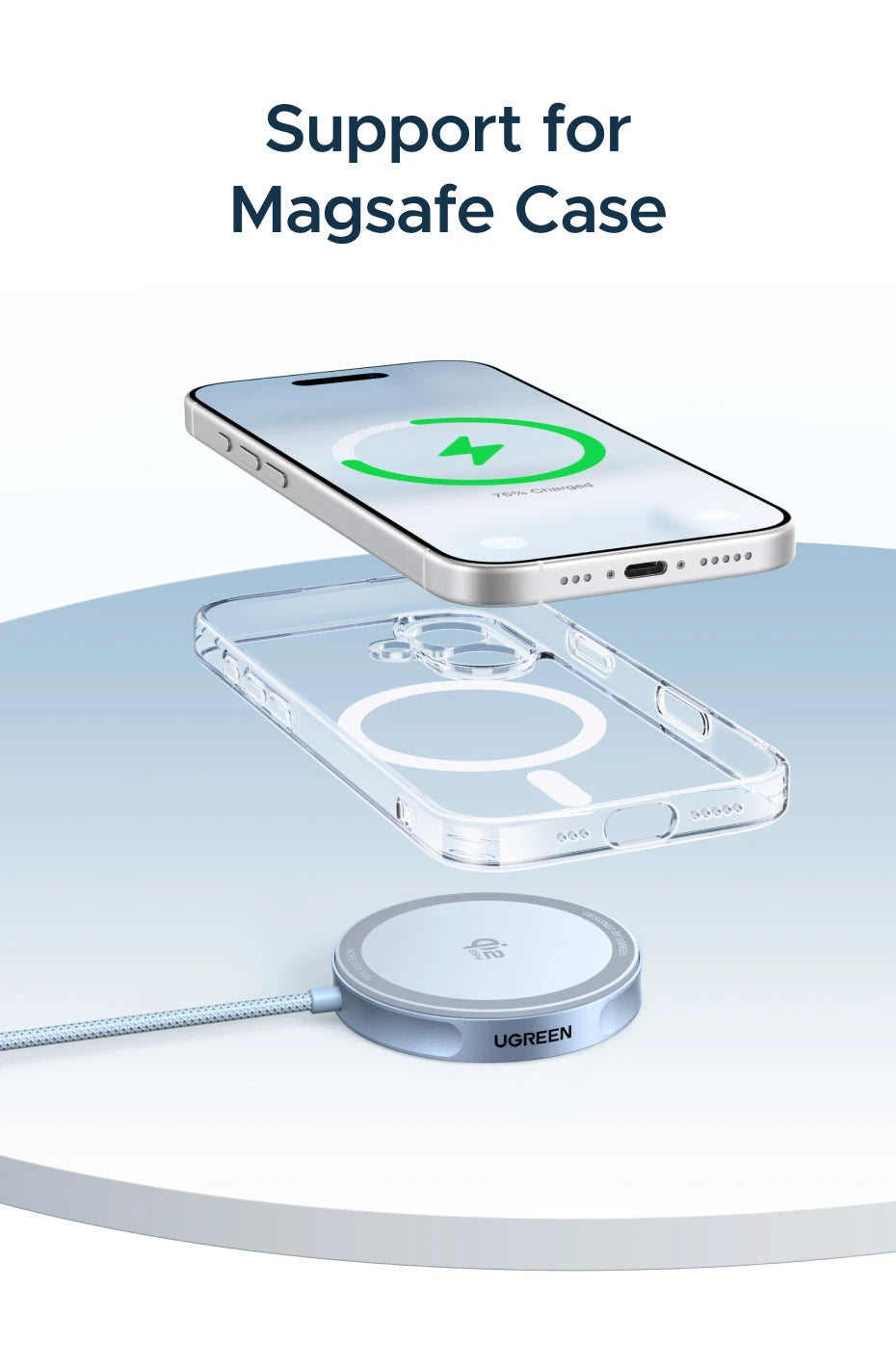 Cargador inalámbrico UGREEN Qi2.2 de carga rápida 25W compatible con iPhone