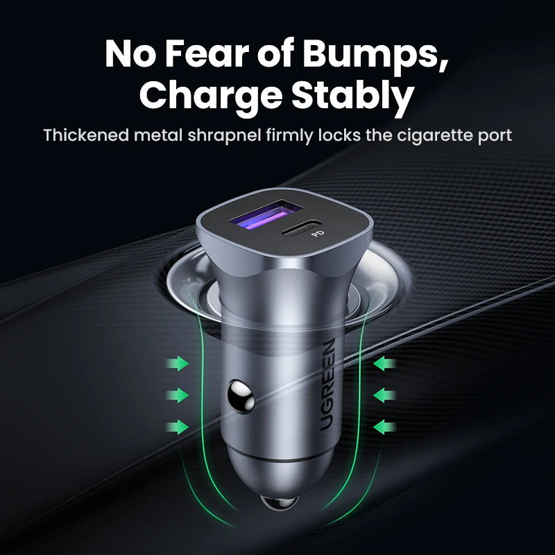 Cargador USB tipo A y C para automóvil de carga rápida compatible con iPhone, Xiaomi, Samsung y Huawei