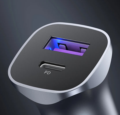 Cargador USB tipo A y C para automóvil de carga rápida compatible con iPhone, Xiaomi, Samsung y Huawei