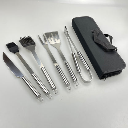 Kit de 6 utensilios de acero inoxidable para parrilla con estuche